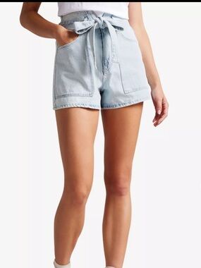Ted Baker Light Wash Denim Paperbag Tie-Waist Shorts size 30